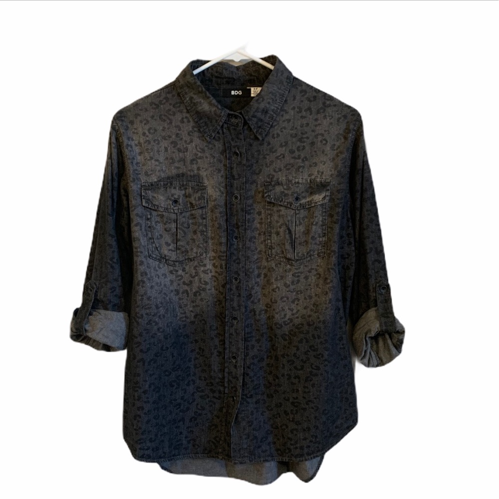Bdg Leopard Print Chambray Button-Down Shirt Small - image 4